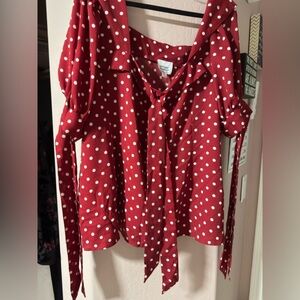 Unique Vintage Red Polka Dot Blouse